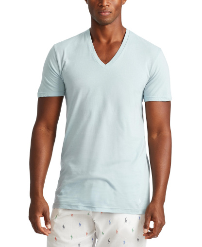 Polo Ralph Lauren Men's 3-Pack V-Neck Classic Undershirts - White / Surf Blue / Cruise Navy