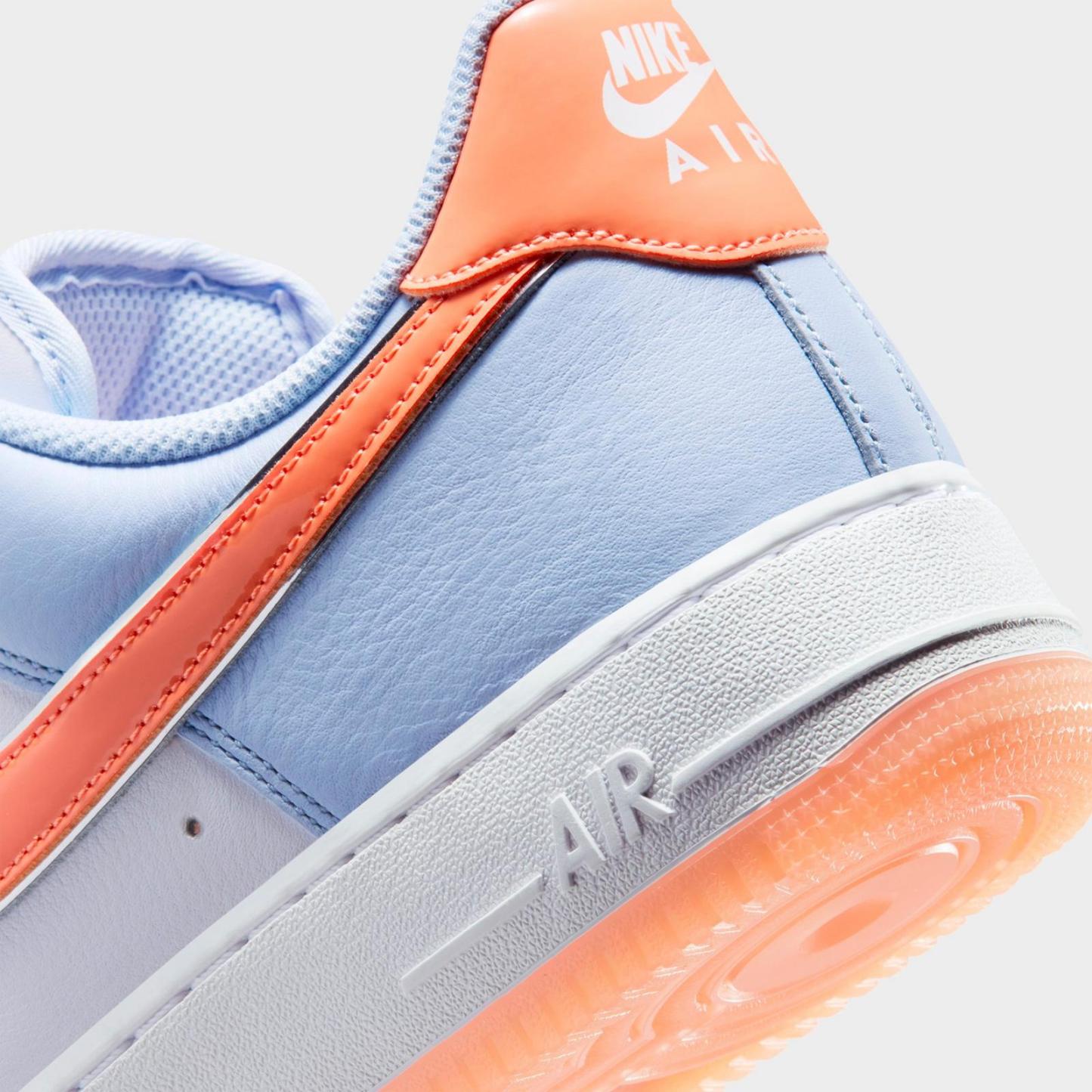 Men's Nike Air Force 1 '07 Low Casual Shoes - Hydrogen Blue/White/Orange Frost/Metallic Silver