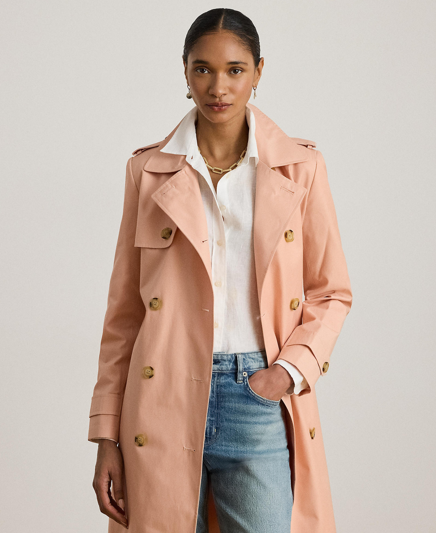 Lauren Ralph Lauren Women's Double-Breasted Belted Trench Coat, Created for Macy's - Pink Rhodonite