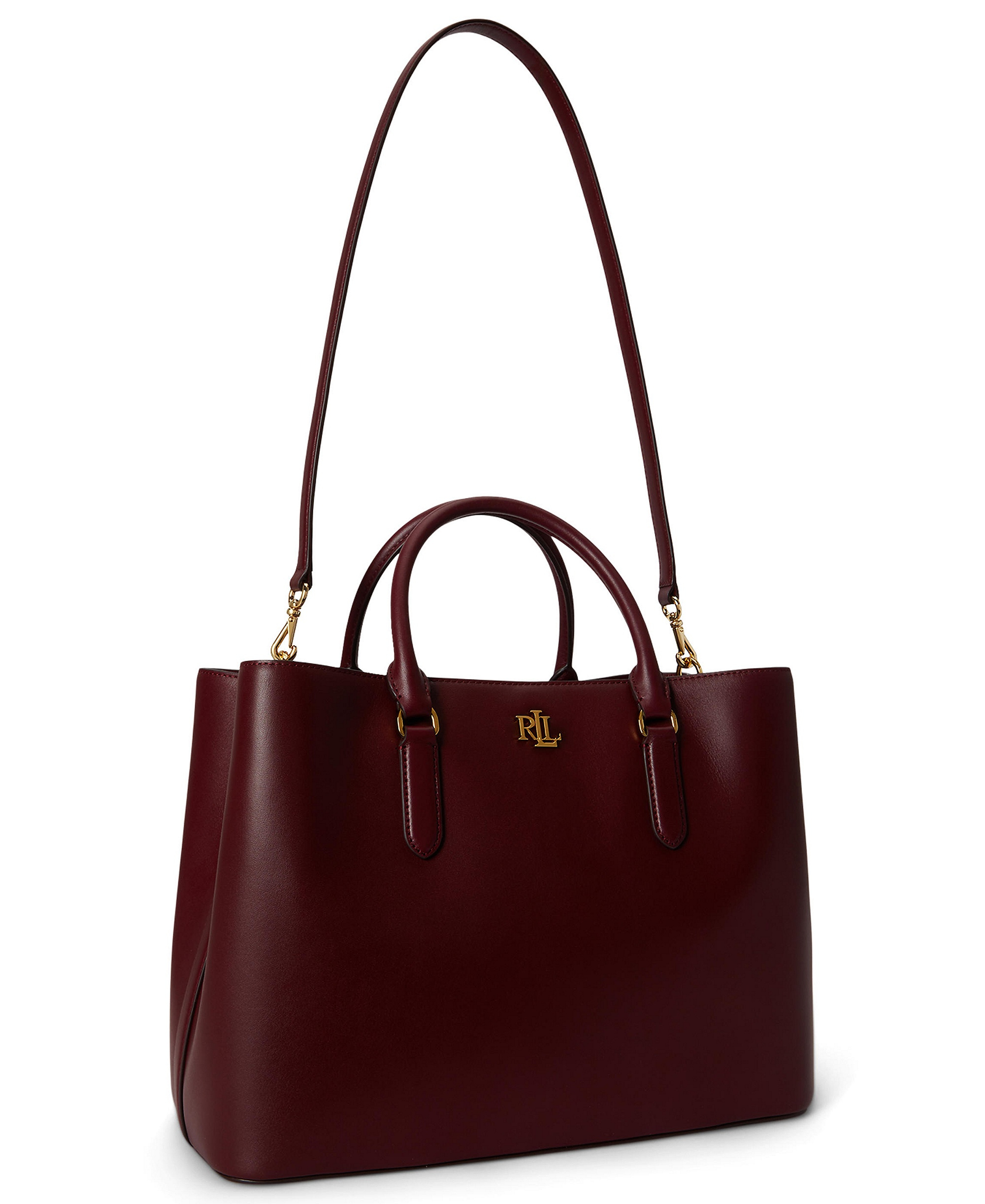 Lauren Ralph Lauren Full-Grain Leather Large Marcy Satchel Bag - Dark Garnet