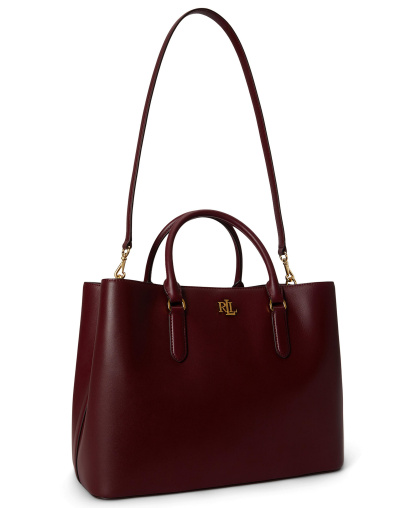 Lauren Ralph Lauren Full-Grain Leather Large Marcy Satchel Bag - Dark Garnet