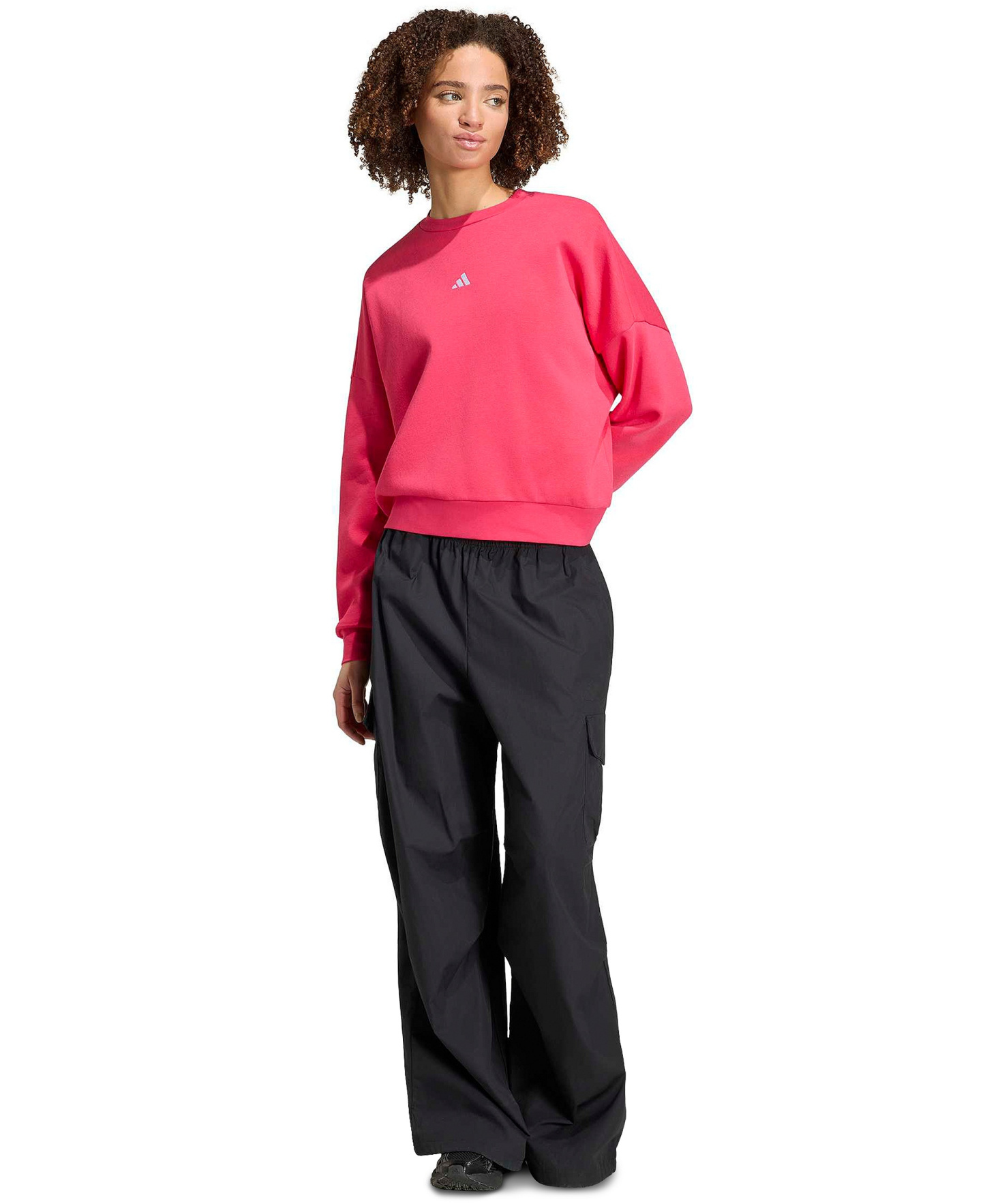 adidas Women's Essentials Crewneck Small-Logo Sweatshirt - Power Pink/white