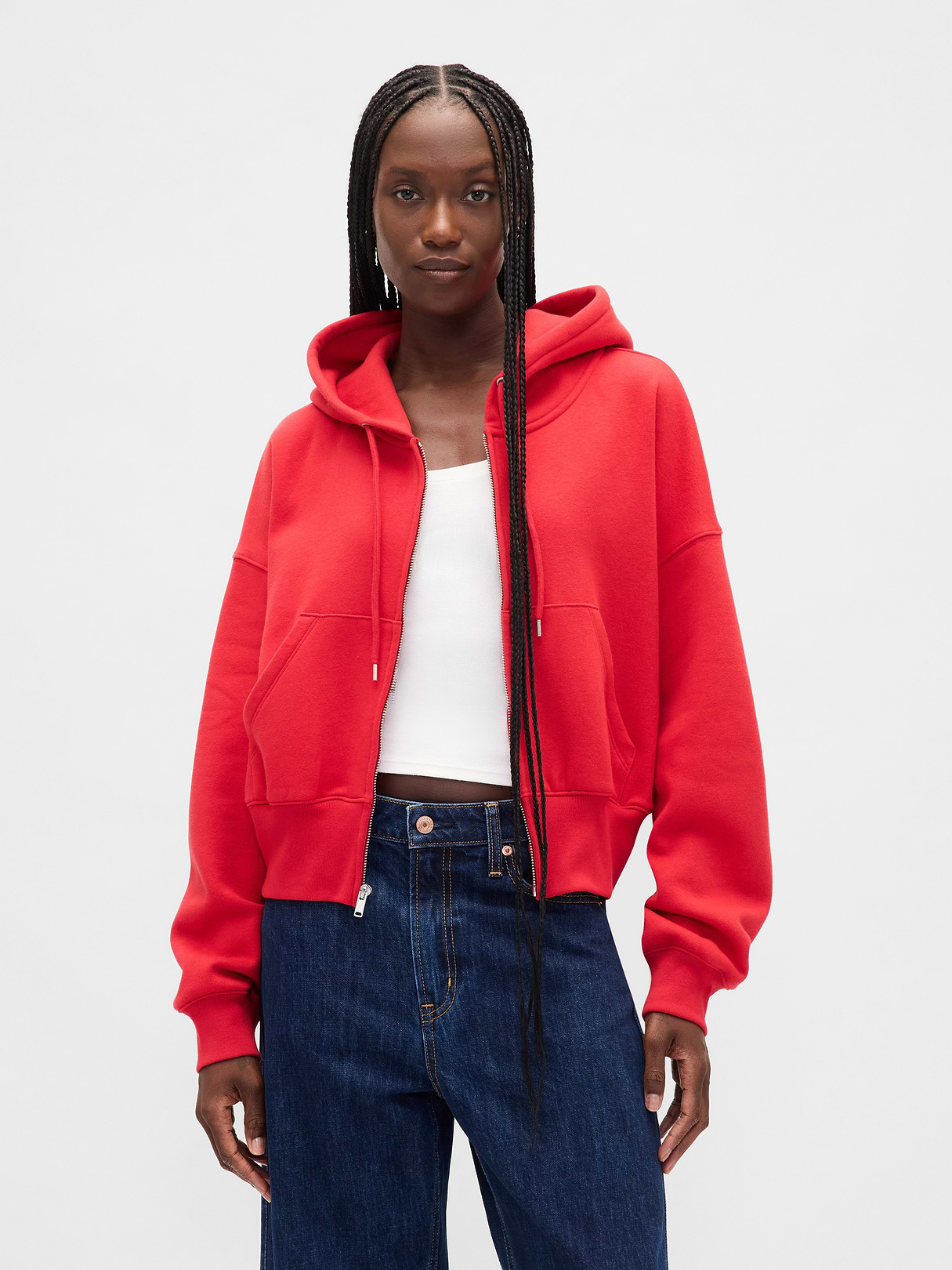 VintageSoft Wedge Zip Hoodie - Modern red