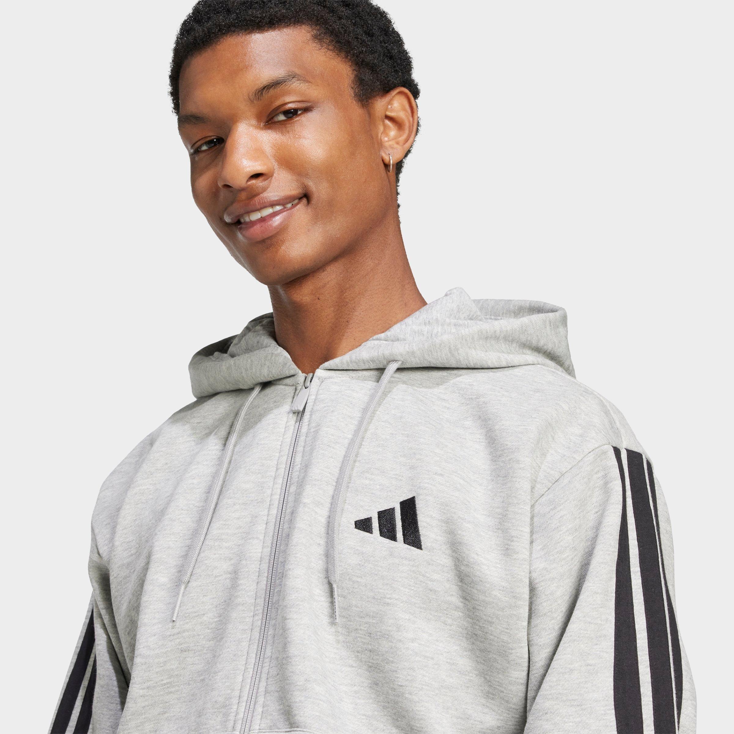 Men's adidas Essentials 3-Stripes Fleece Full-Zip Hoodie - Medium Grey Heather/Black