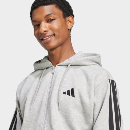 Men's adidas Essentials 3-Stripes Fleece Full-Zip Hoodie - Medium Grey Heather/Black