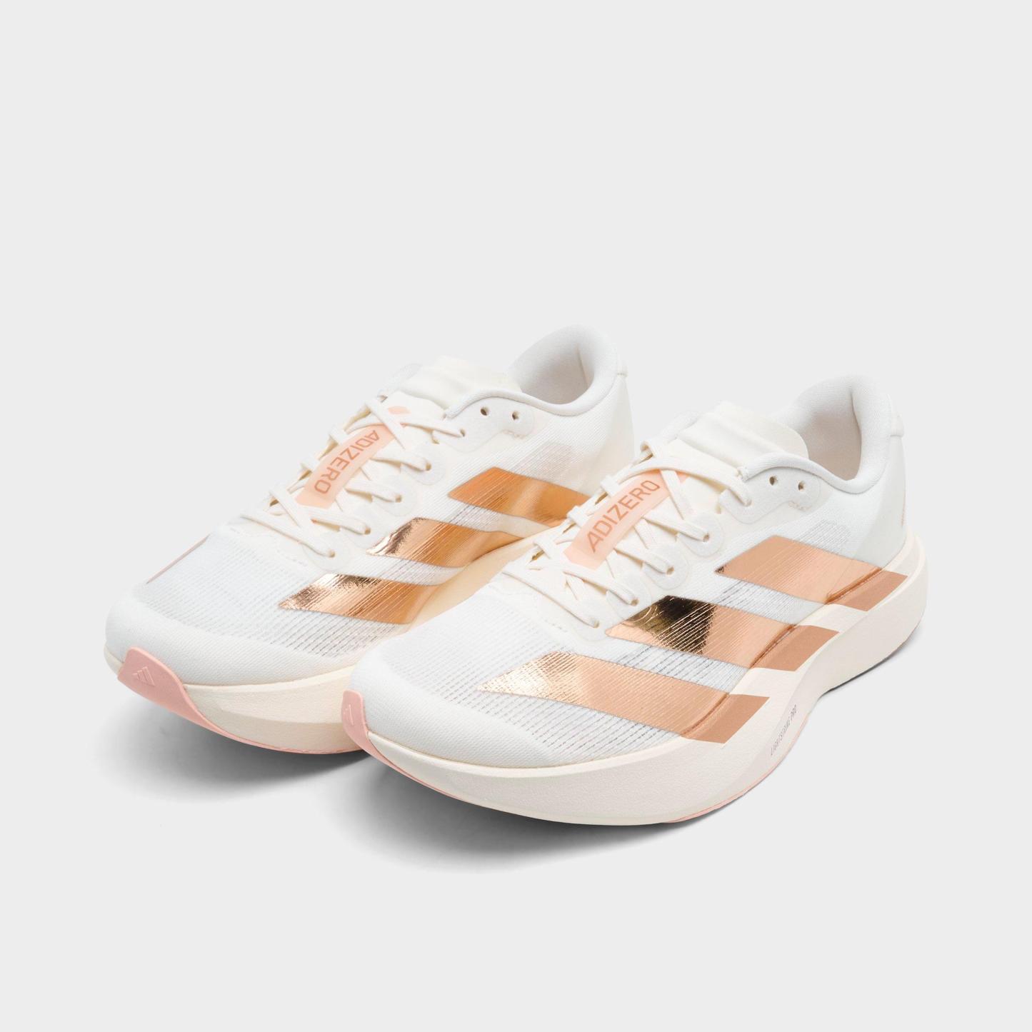 Women's adidas Adizero EVO SL Running Shoes - Part 1 - Off White/Copper Metallic/Blush Pink - Both shoes facing left