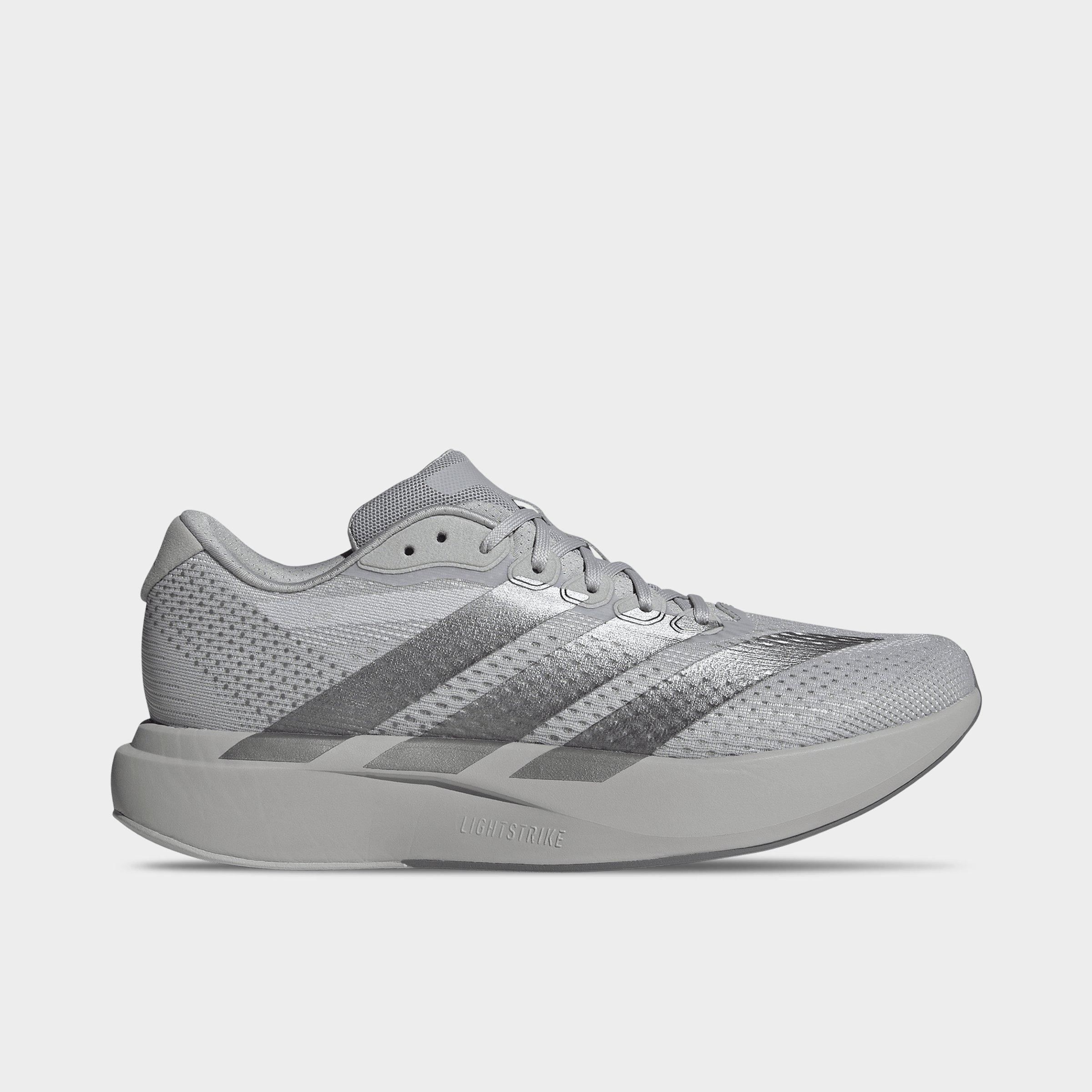 Men's adidas Adizero Pacer Running Shoes - Grey/Iron Metallic/Grey - Left shoe facing left. Outside of the shoe.