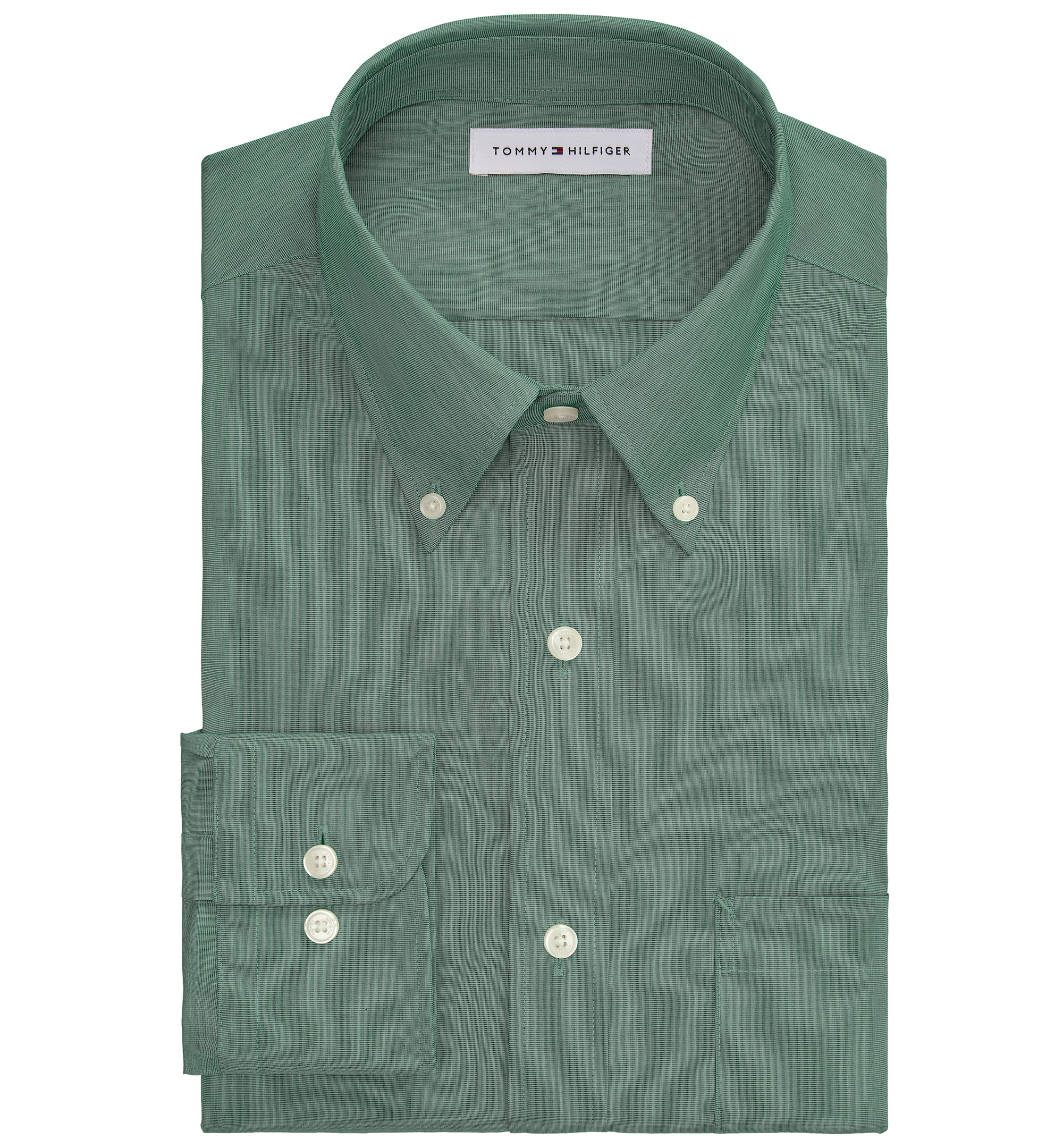 Tommy Hilfiger Men's Regular Fit Wrinkle Resistant Stretch Dress Shirt - Solid Green