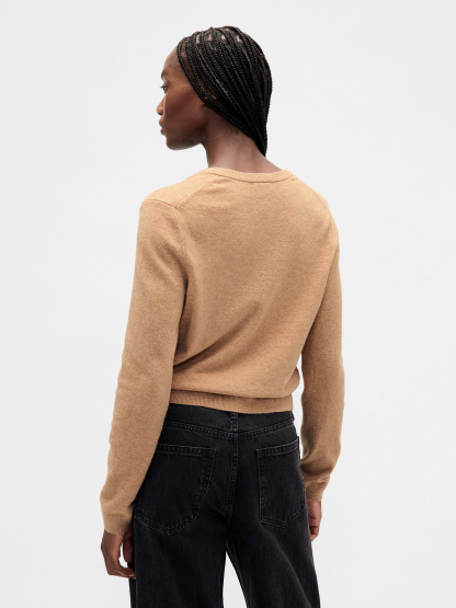 CashSoft Crop Cardigan - Camel tan heather