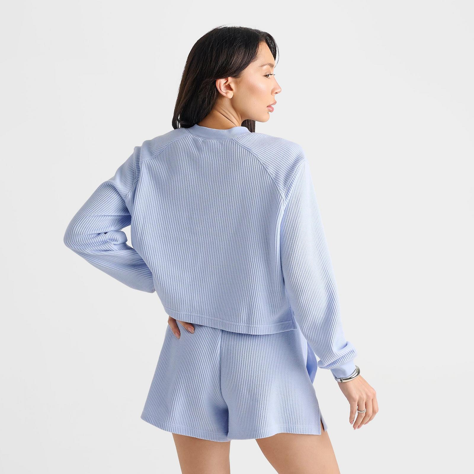 Women's Nike Sportswear Chill Waffle Oversized Long-Sleeve Henley Top - Hydrogen Blue/Sail