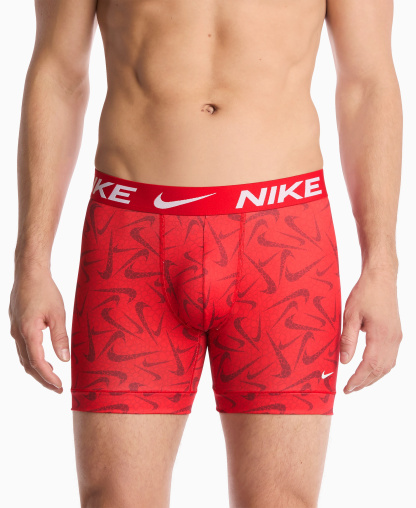 Nike Men's DRI-FIT Essential Micro Boxer Briefs, 3-Pack - Uni Red Pebble Swoosh Print/ Blue Crystal/ Black