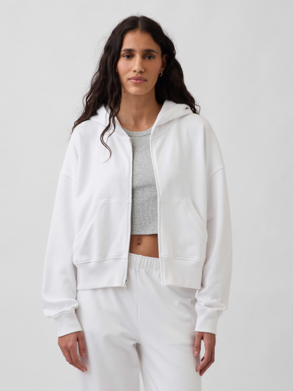VintageSoft Terry Oversized Wedge Zip Hoodie - Fresh white