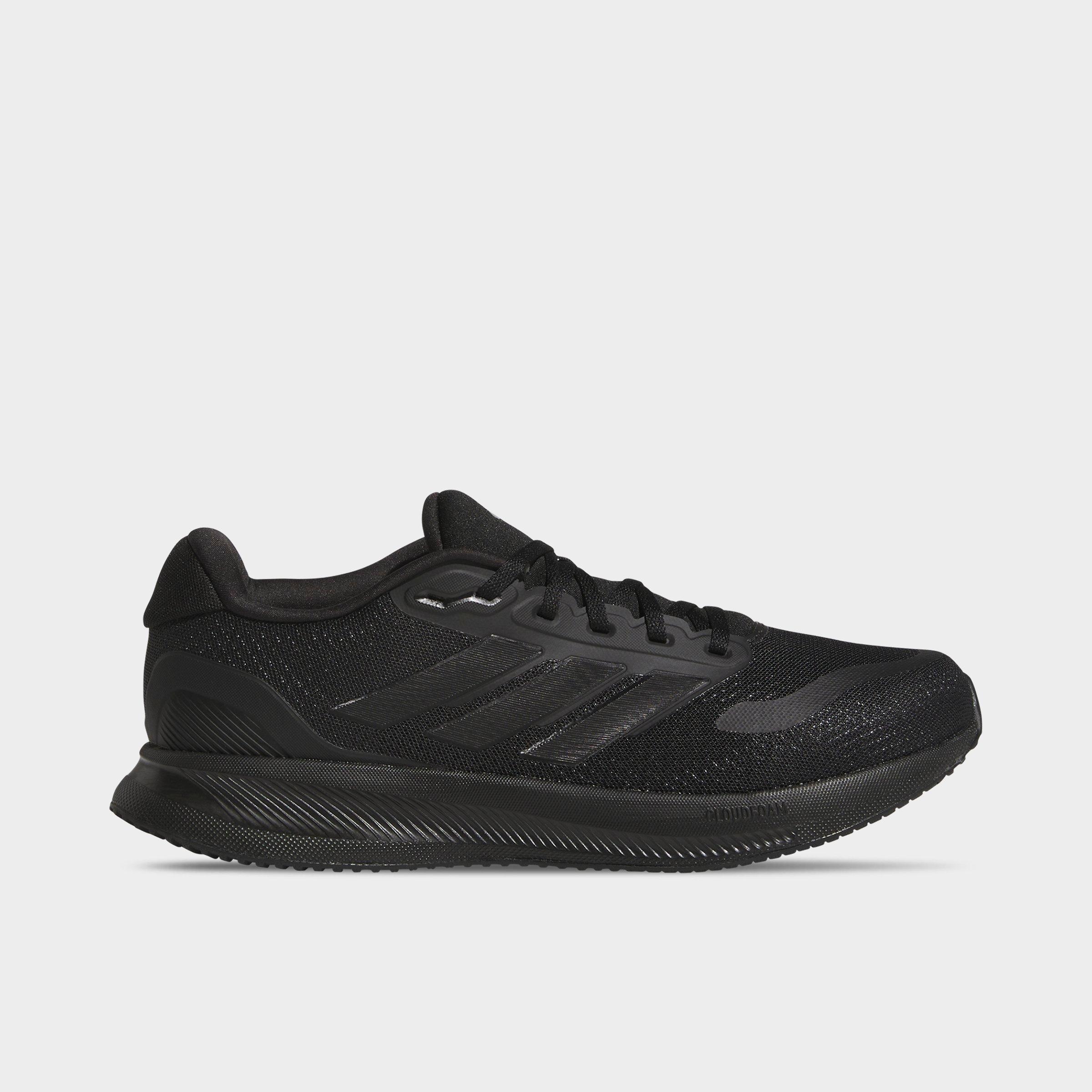 Men's adidas Runfalcon 5 Running Shoes (Wide Width) - Black/Black/White - Left shoe facing left. Outside of the shoe.