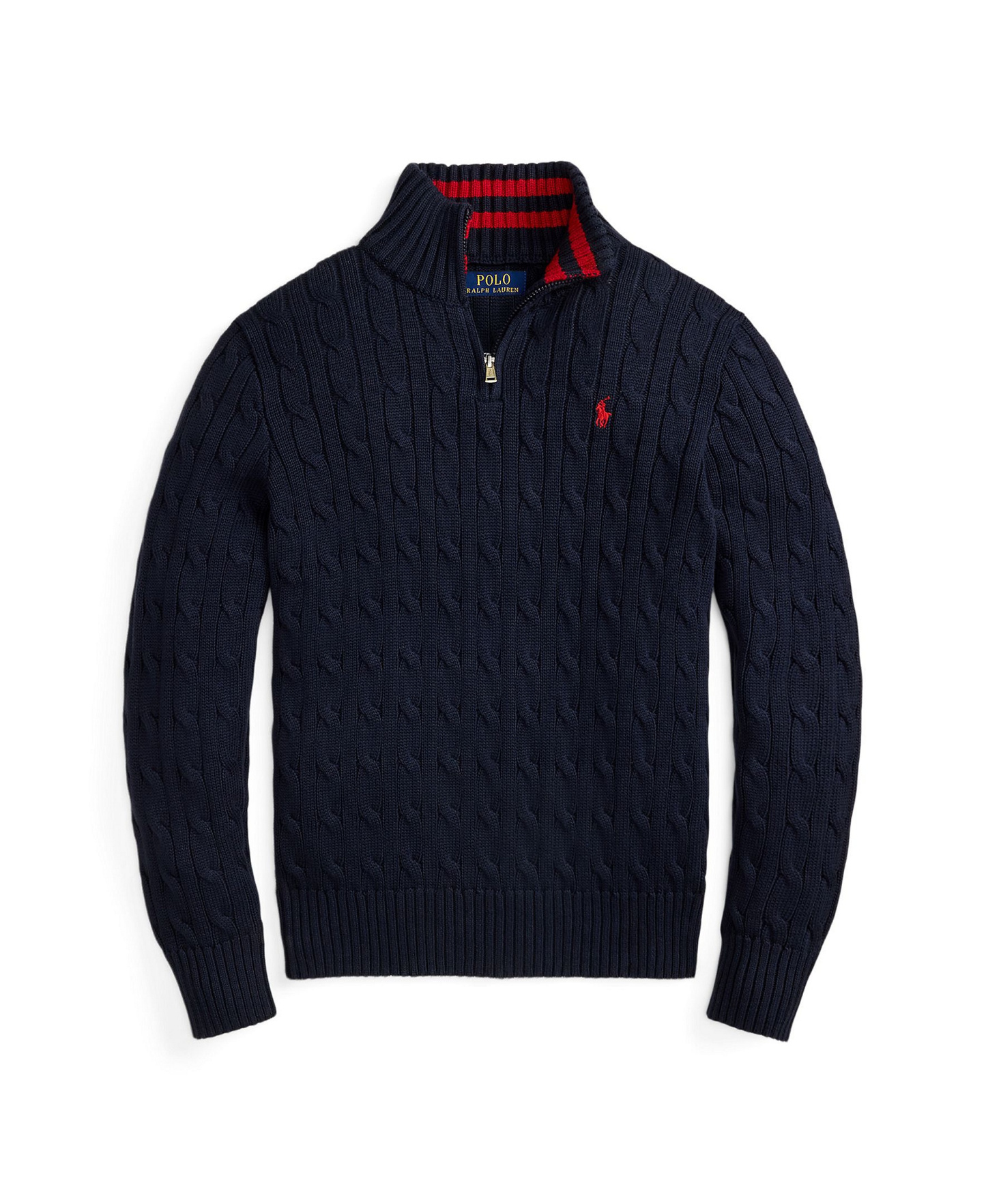 Polo Ralph Lauren Big Boys Cable-Knit Cotton Quarter-Zip Sweater - Navy