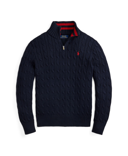 Polo Ralph Lauren Big Boys Cable-Knit Cotton Quarter-Zip Sweater - Navy