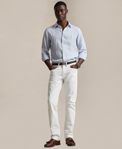 Polo Ralph Lauren Men's Striped Linen Classic-Fit Shirt - Cabana Blue/White