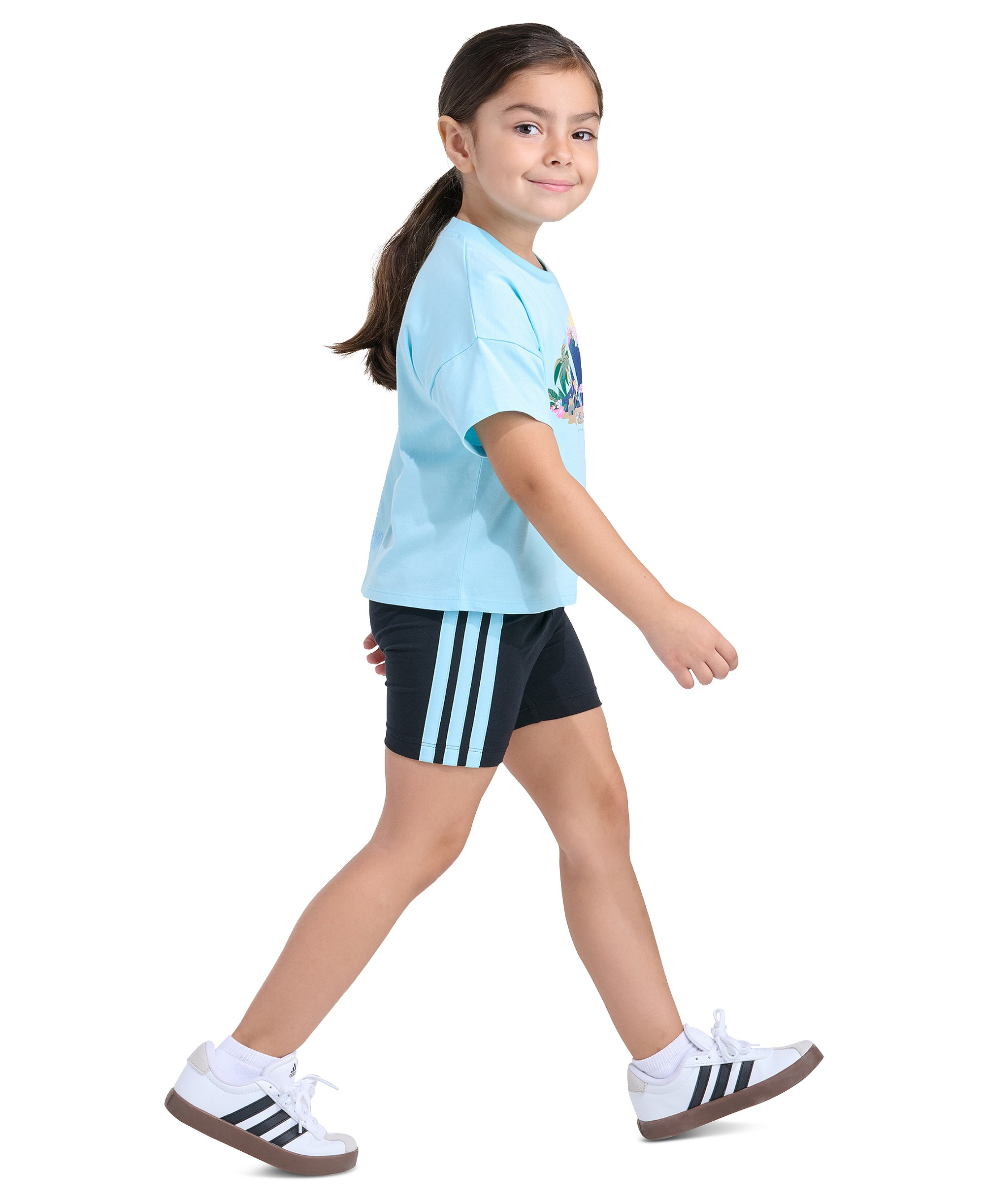 adidas Girls' 2T-6X Short-Sleeve T-Shirt and Bike Shorts, 2-Piece Set - Light Blue