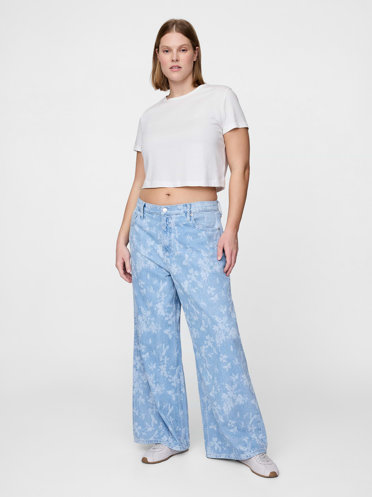 Mid Rise UltraSoft Baggy Jeans - Light indigo floral