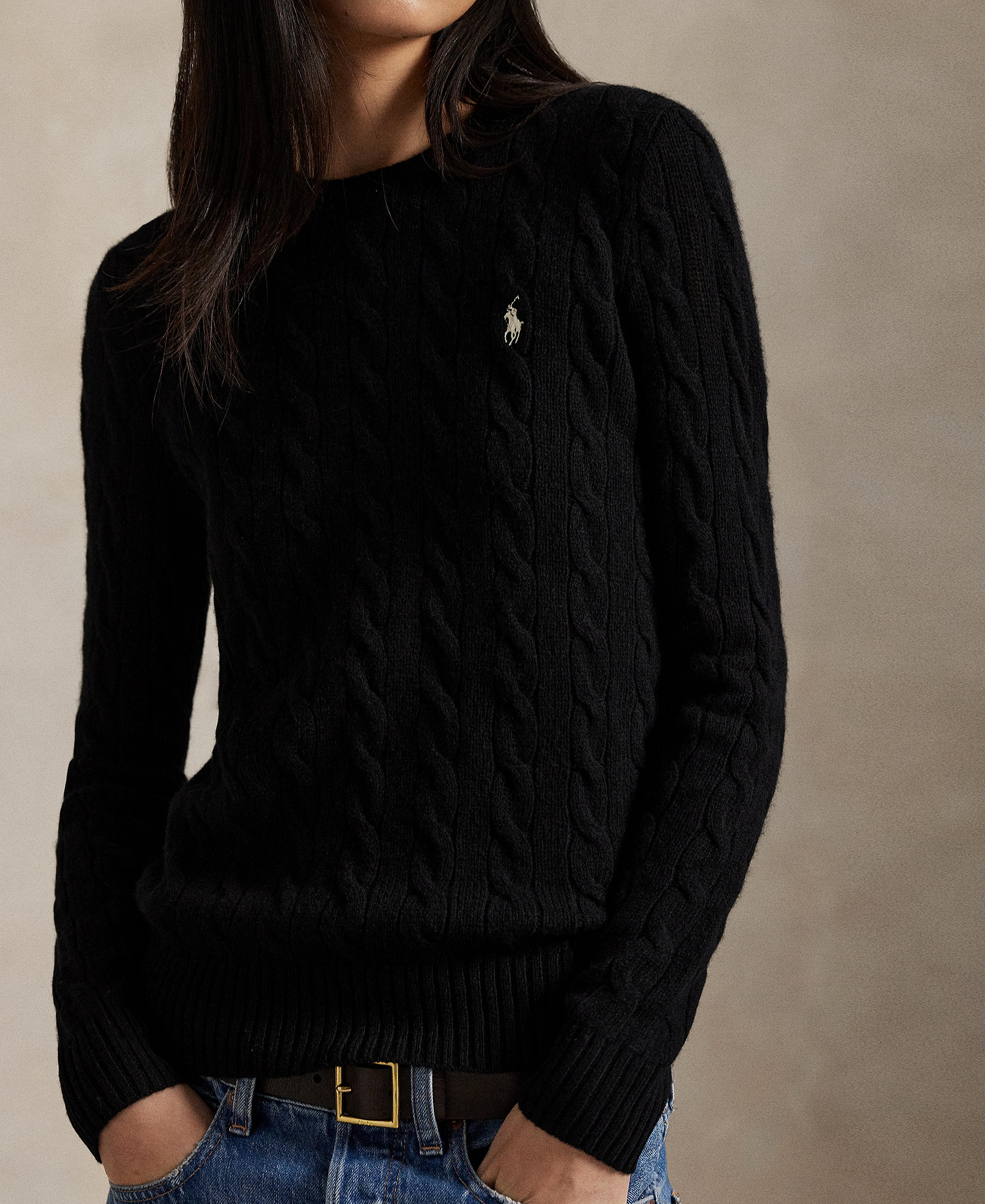 Polo Ralph Lauren Women's Cable Wool-Cashmere Crew Neck Sweater - Polo Black