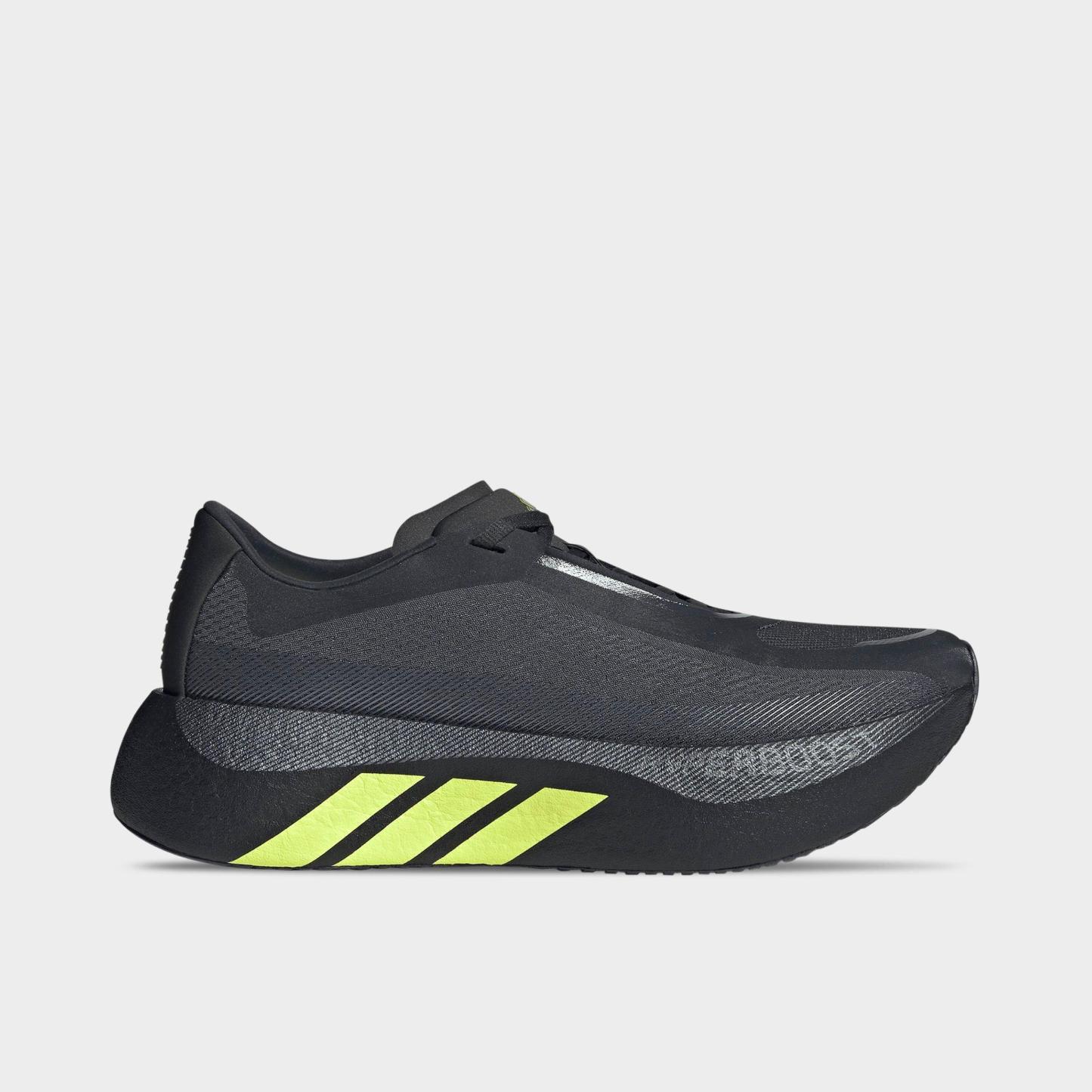 Men's adidas Hyperboost Edge Running Shoes - Part 2 - Carbon/Hi-Res Yellow/Grey - Left shoe facing left. Outside of the shoe.