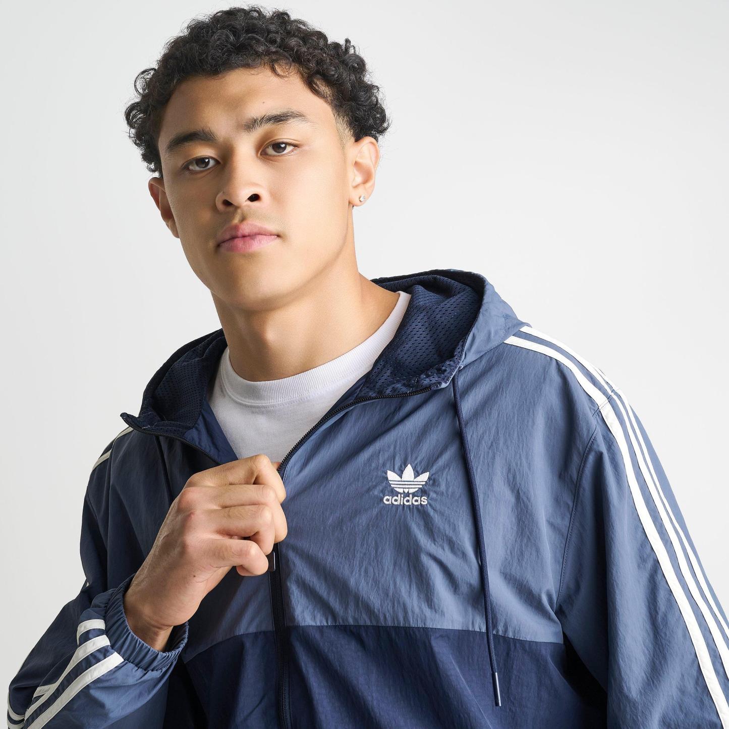Men's adidas Originals Terrace Woven Full-Zip Windbreaker Jacket - Preloved Ink/Collegiate Navy