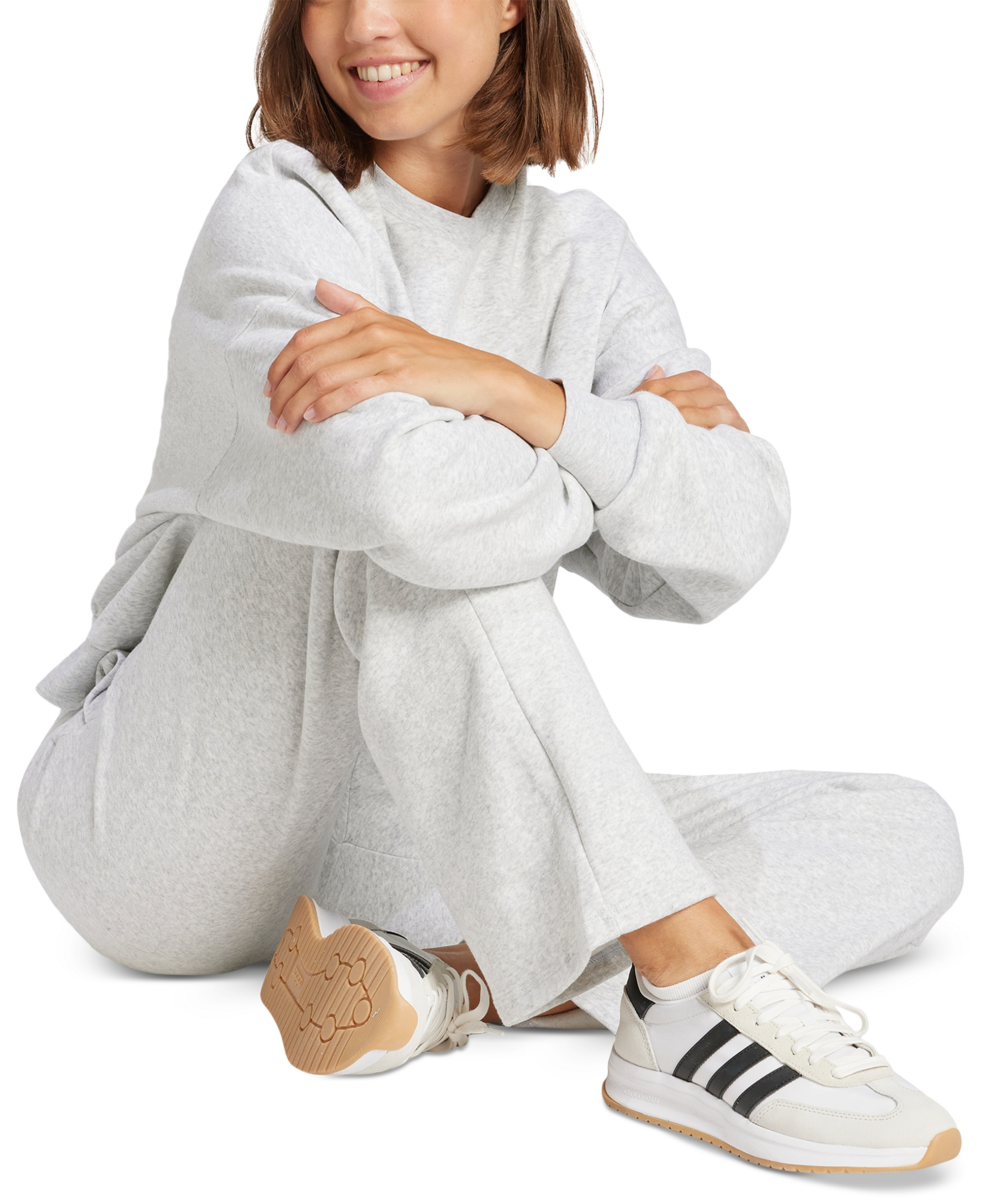 adidas Women's Essentials Small Logo Feel Cozy Open Hem Pants - Light Grey Heather/white