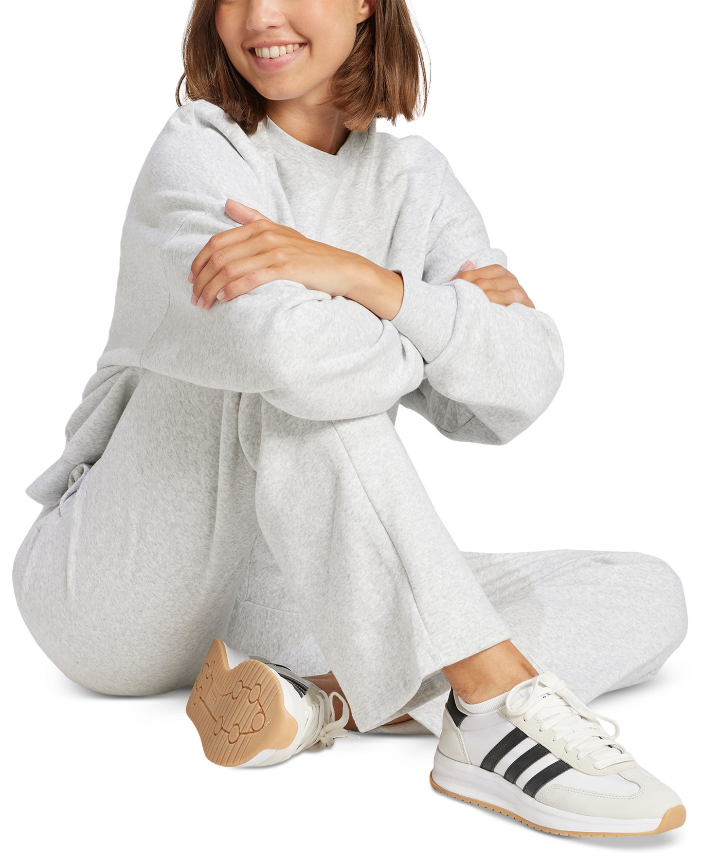 adidas Women's Essentials Small Logo Feel Cozy Open Hem Pants - Light Grey Heather/white