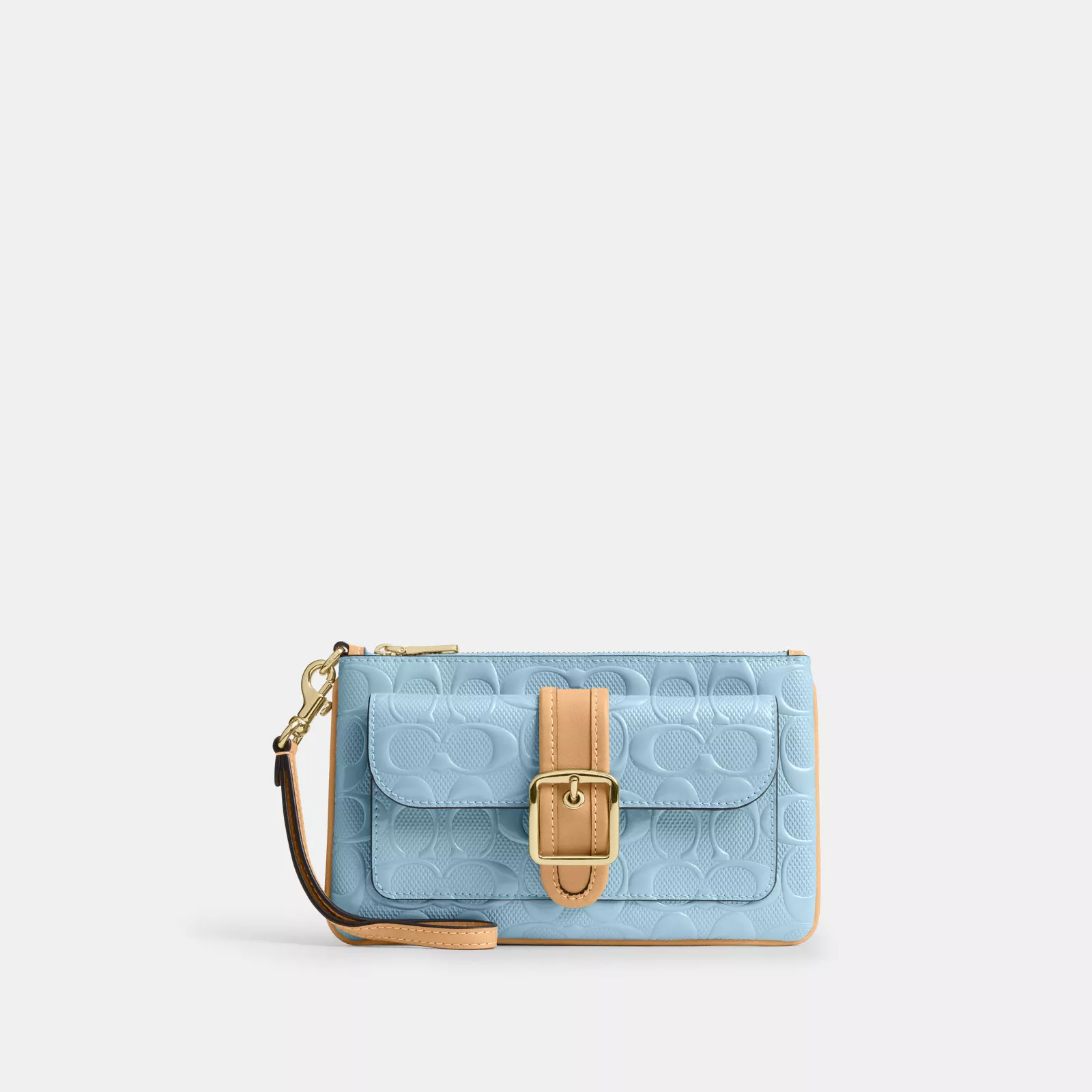 Ashton Wristlet In Signature Leather - Gold/Light Blue