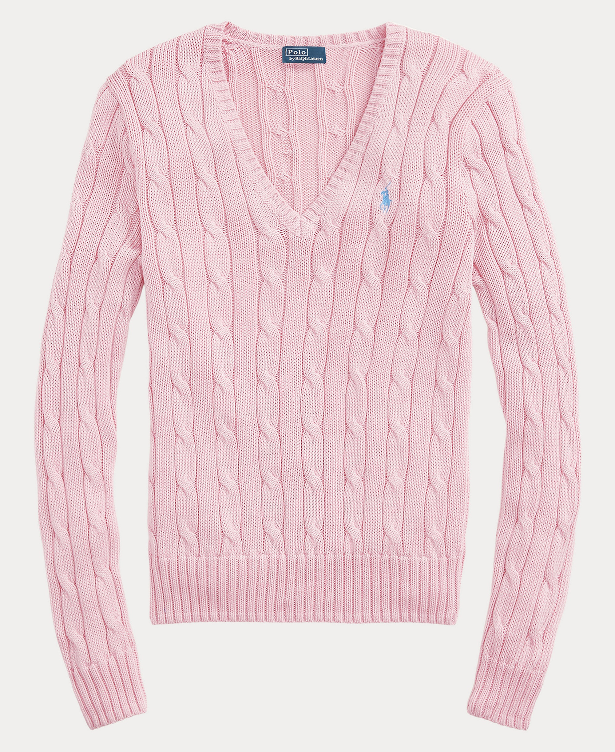 Polo Ralph Lauren Women's Cable-Knit Cotton V-Neck Sweater - Carmel Pink