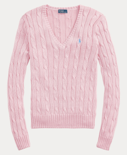 Polo Ralph Lauren Women's Cable-Knit Cotton V-Neck Sweater - Carmel Pink