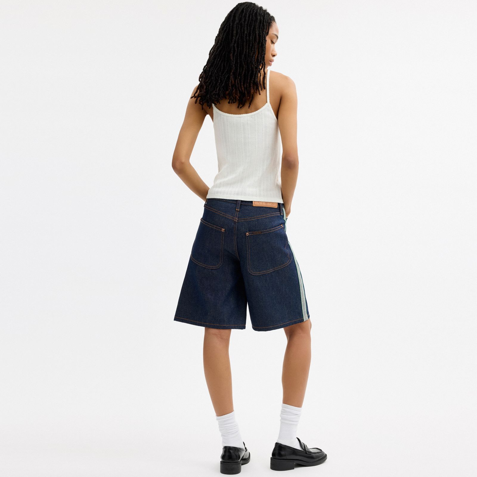 Coach | Brain Dead Denim Skater Shorts In Recycled Cotton - Dark Blue - view 3