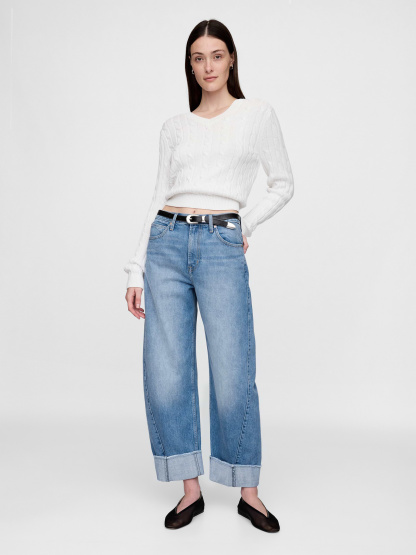 High Rise Barrel Jeans - Cuffed light indigo