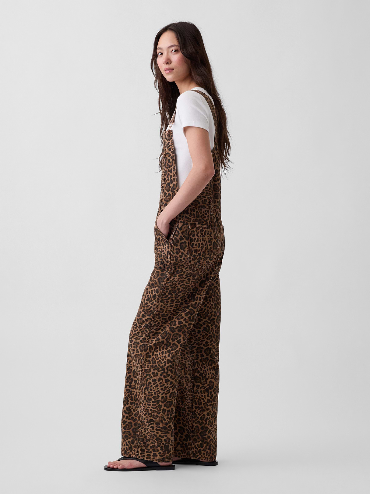 Loose Overalls - Brown leopard print