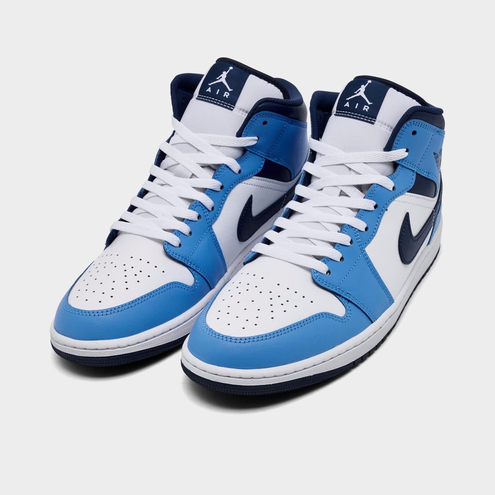 Men's Air Jordan Retro 1 Mid Casual Shoes - University Blue/White/Sail/Midnight Navy - view 2