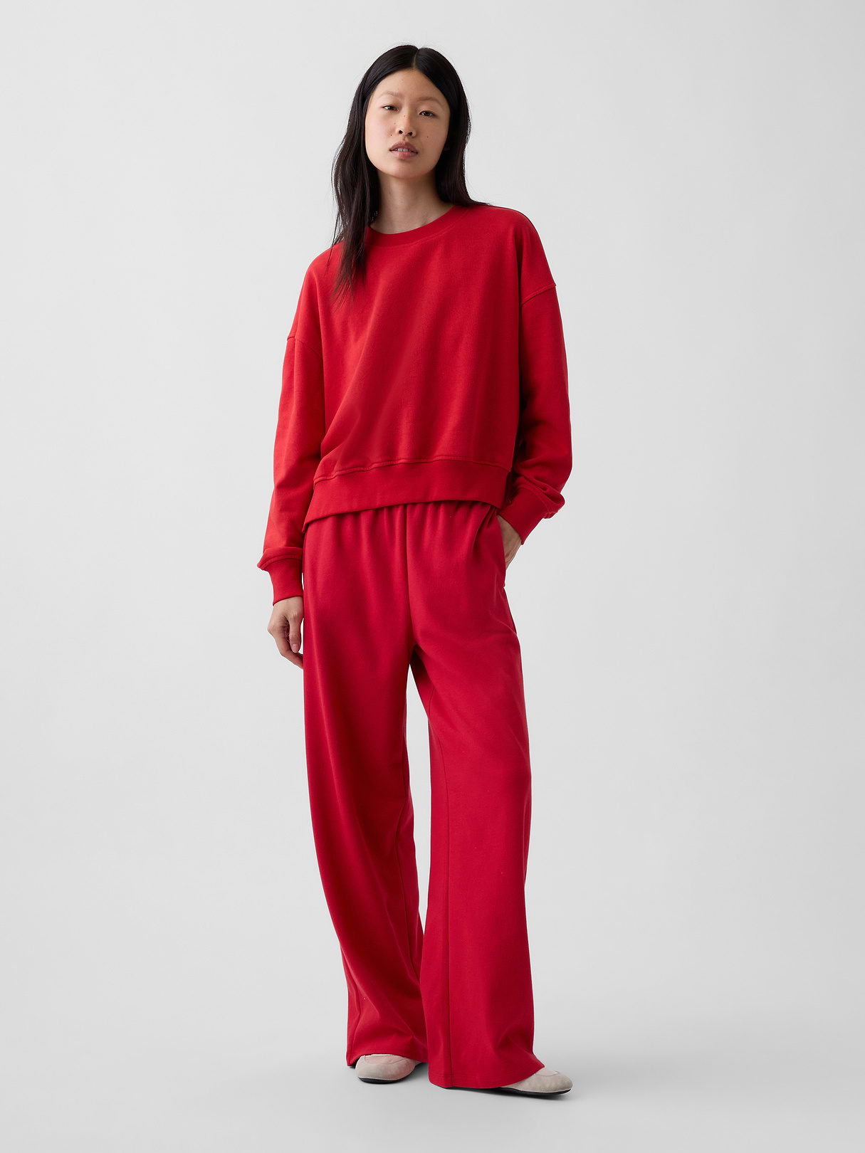 VintageSoft Terry Oversized Wedge Side-Slit Sweatshirt - Red