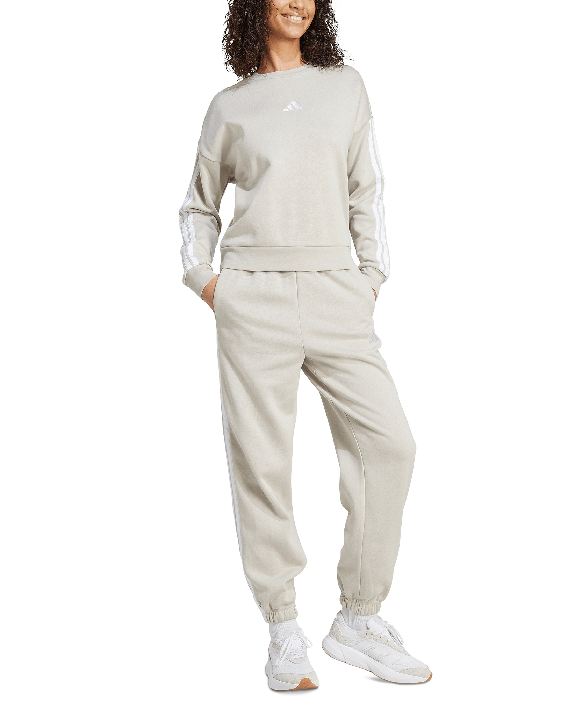 adidas Women's Essentials 3-Stripes Fleece Crew Neck Sweatshirt - Wonder Alumina