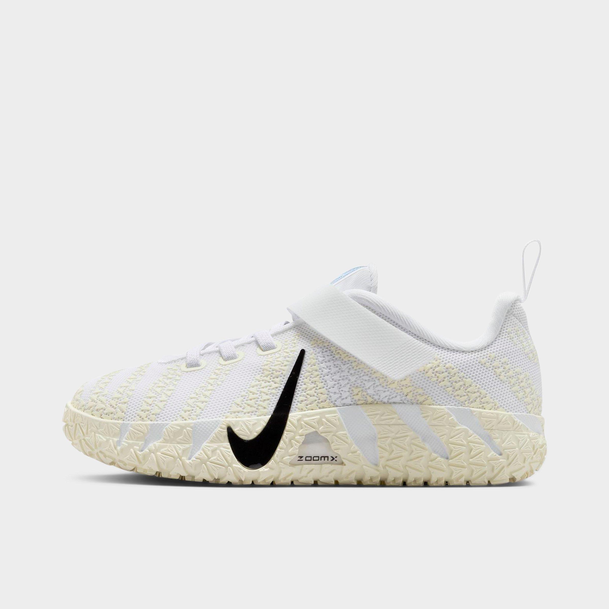 Little Kids' Nithtke Ja 3 Stretch Lace Basketball Shoes - White/Coconut Milk/Desert Khaki/Black - Left shoe facing left. Outside of the shoe.