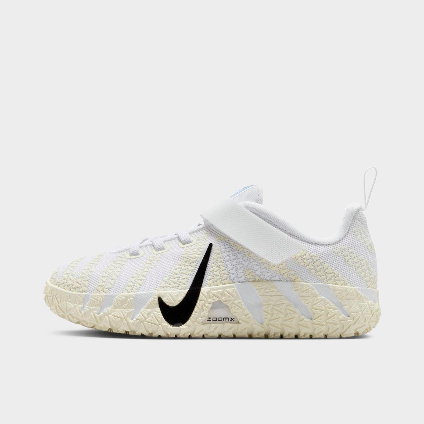 Little Kids' Nithtke Ja 3 Stretch Lace Basketball Shoes - White/Coconut Milk/Desert Khaki/Black - Left shoe facing left. Outside of the shoe.