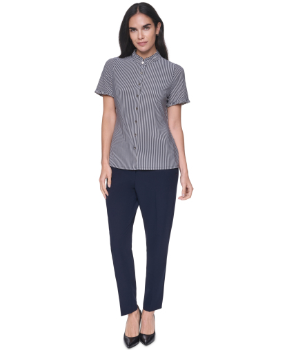 Tommy Hilfiger Women's Short-Sleeve Striped Ruffle Blouse - Midnight/Ivory