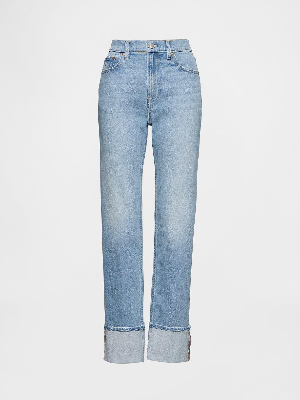 High Rise Twisted-Seam '90s Slim Straight Jeans - Cuffed light indigo