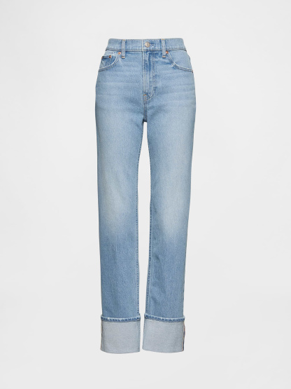 High Rise Twisted-Seam '90s Slim Straight Jeans - Cuffed light indigo