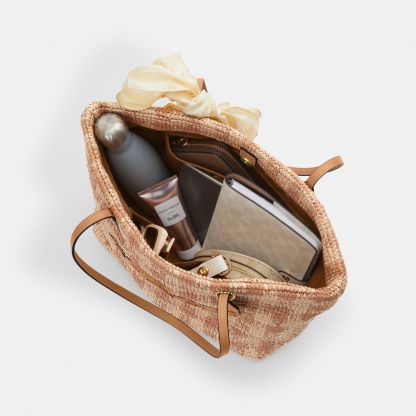 City Tote Bag With Gingham Print - Gold/Tan - view 4