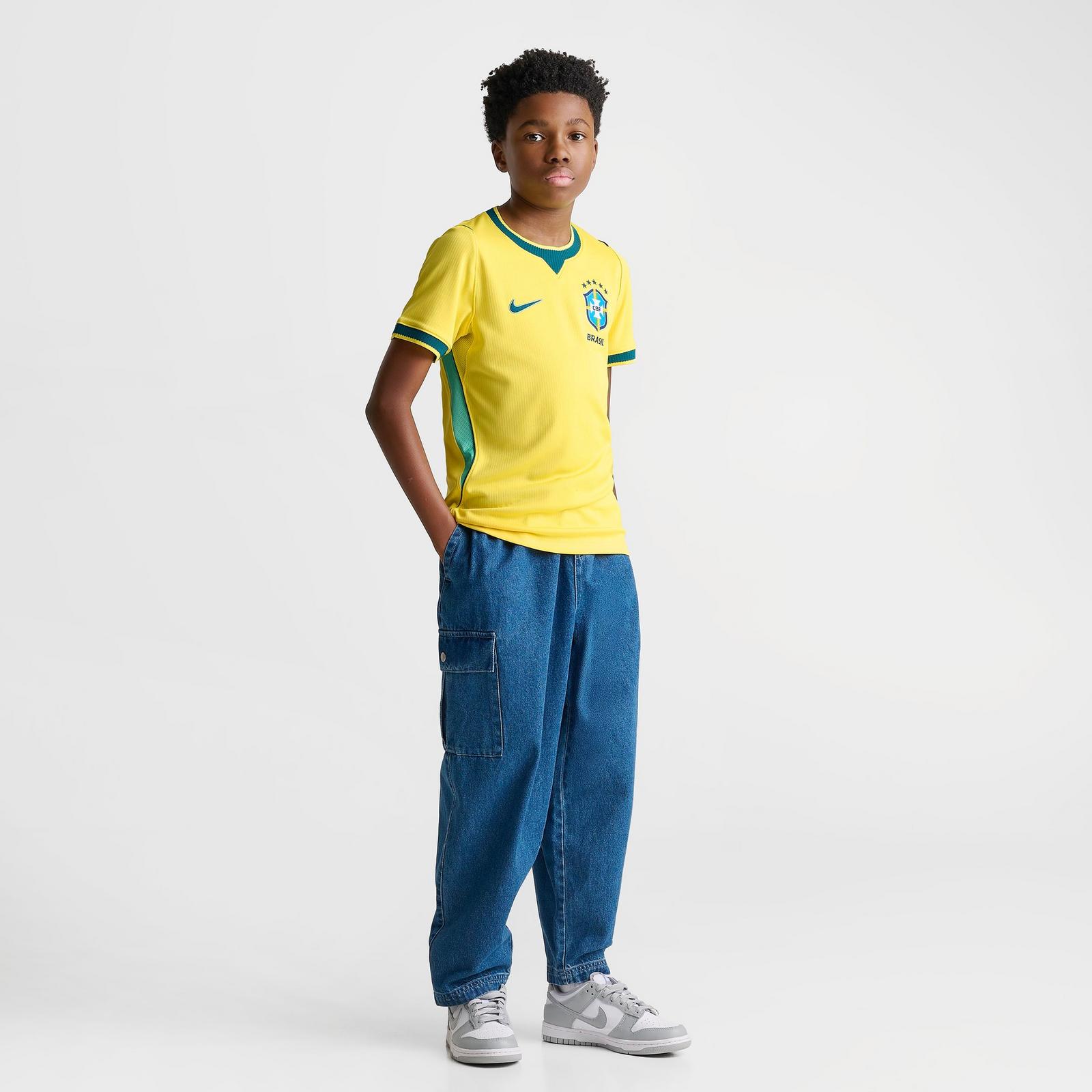 Big Kids' Nike Brazil 26 Stadium Home Dri-FIT Replica Soccer Jersey - Canary/Light Menta/Geode Teal