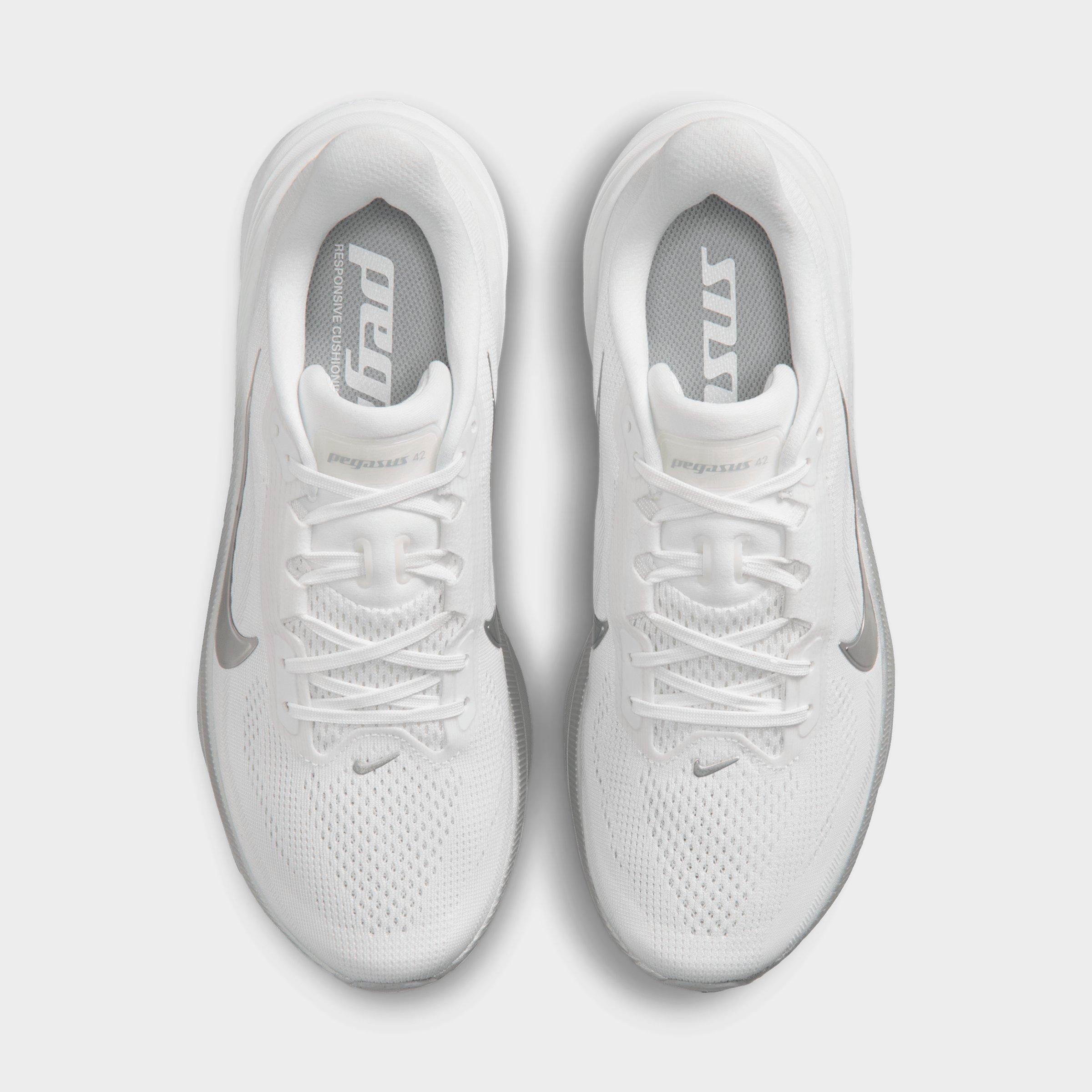 Women's Nithtke Pegasus 42 Running Shoes - Part 2 - White/Wolf Grey/Cool Grey/Metallic Silver - Top view