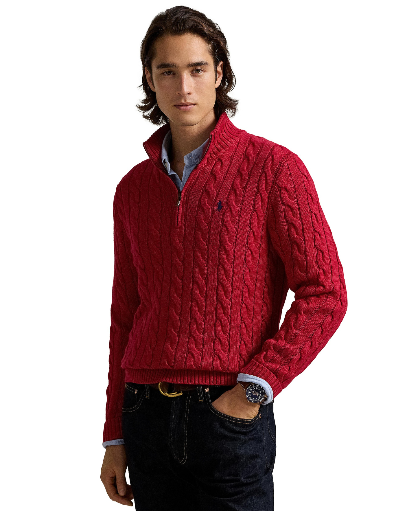 Polo Ralph Lauren Men's Cable-Knit Cotton Sweater - Park Avenue Red
