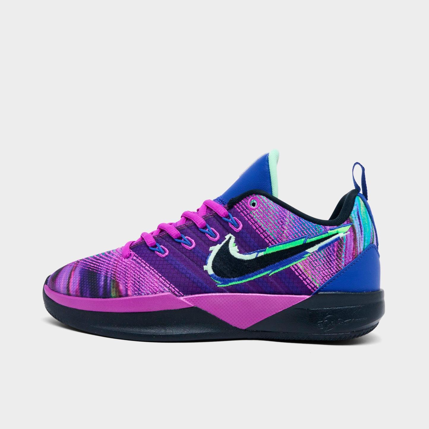 Big Kids' Nithtke Sabrina 3 Basketball Shoes - Vivid Purple/Deep Night/Vapor Green/Black - Left shoe facing left. Outside of the shoe.