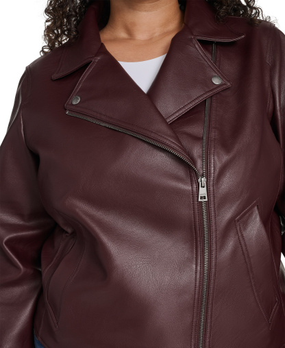 Levi's Women's Faux-Leather Asymmetric-Zip Moto Jacket - Oxblood