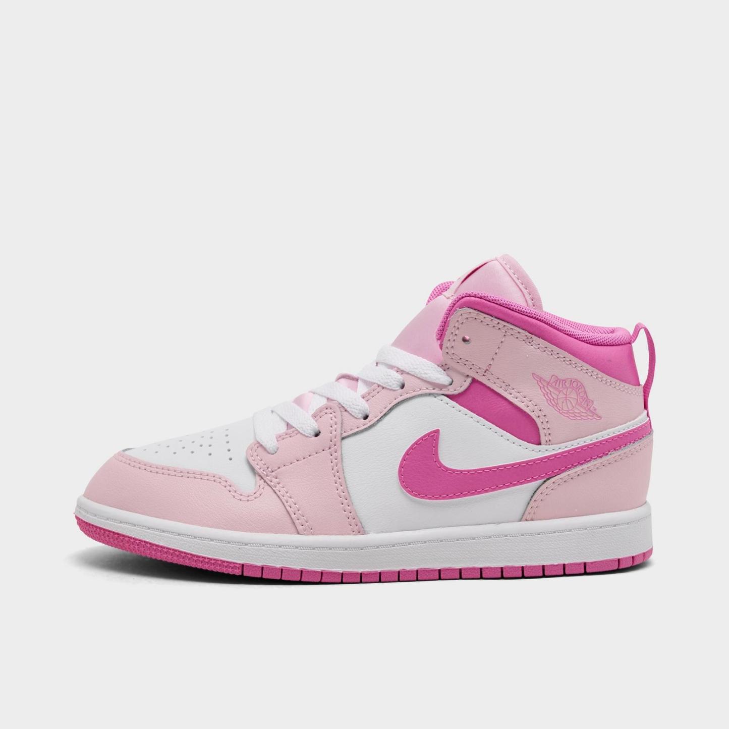 Little Kids' Air Jordan Retro 1 Mid Casual Shoes - Pink Foam/China Rose/White - view 1