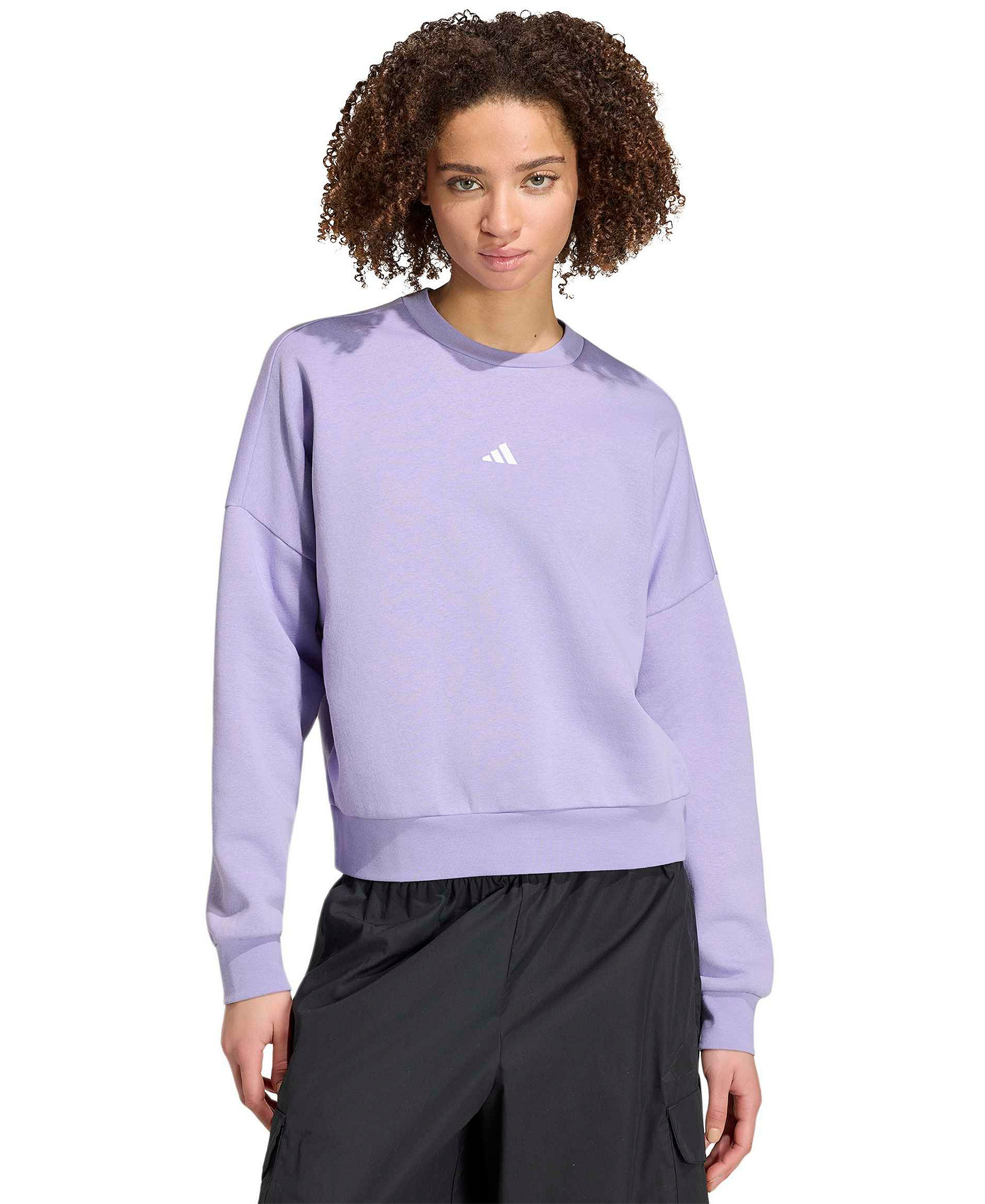 adidas Women's Essentials Crewneck Small-Logo Sweatshirt - Magic Lilac/white