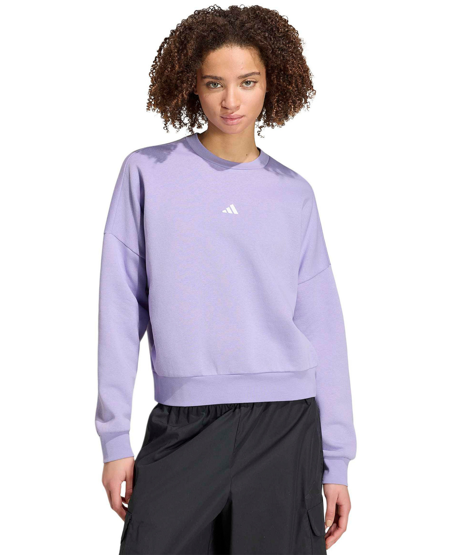 adidas Women's Essentials Crewneck Small-Logo Sweatshirt - Magic Lilac/white